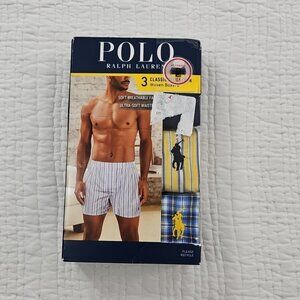 Polo Ralph Lauren Woven Boxers 3-Pack Men's Small Yellow Blue Classic NEW Cotton